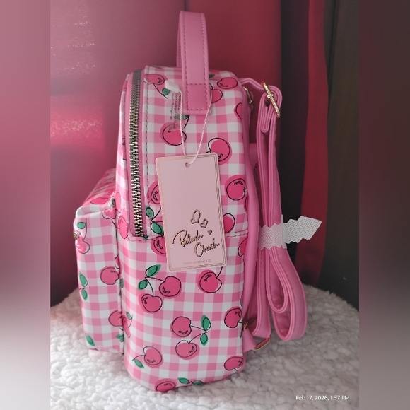 VEGAN LEATHER CHERRY DESIGN MINI BACKPACK - Picture 2 of 10